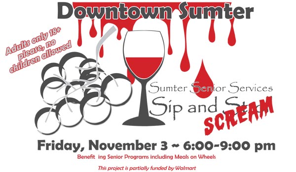 Sip and Scream Logo Friday November 3 6:00 to 9:00 